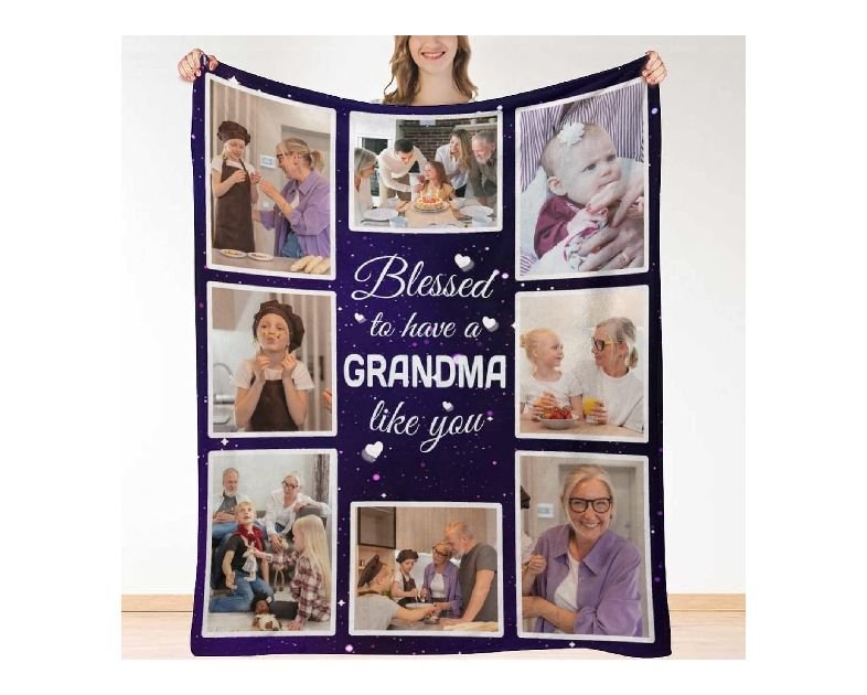 HUGLAZY Customized Grandma Blankets with Photos, Gifts for Grandma, Personalized Picture Blanket Throw for Nana Gigi Grandmother from Granddaughter Grandson Grandkids