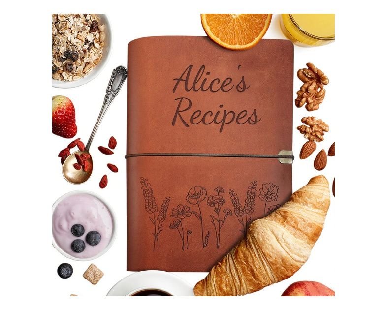 Handmade Leather Recipe Book, Personalized Engraving Name Journal Notebook, Custom Family Cookbooks
