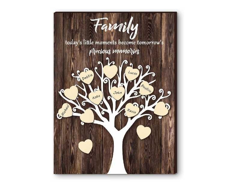 Yookeer 3D Family Tree Wall Decor Father Day Gifts Names Sign DIY Family Tree Wooden House Warming Grandparent Gift with 25 Wood Hearts and 30 Hook and Loop Stickers, 15. 75 x 11. 81 Inches