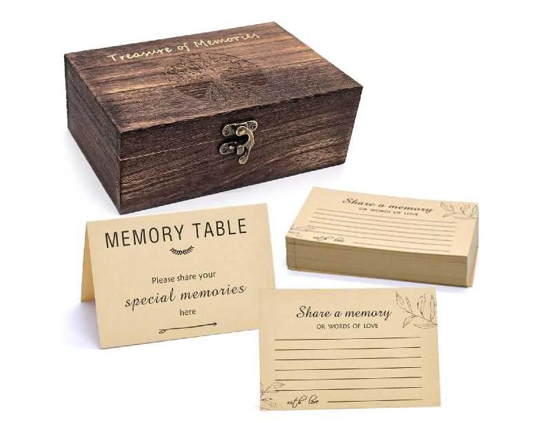 Wooden Share Love & Memories Box with 50 Pcs Share A Memory Cards for Celebration of Life Decorations - Elegant Keepsake for Funerals, Weddings, Birthdays & Graduations - Heirloom Storage Box