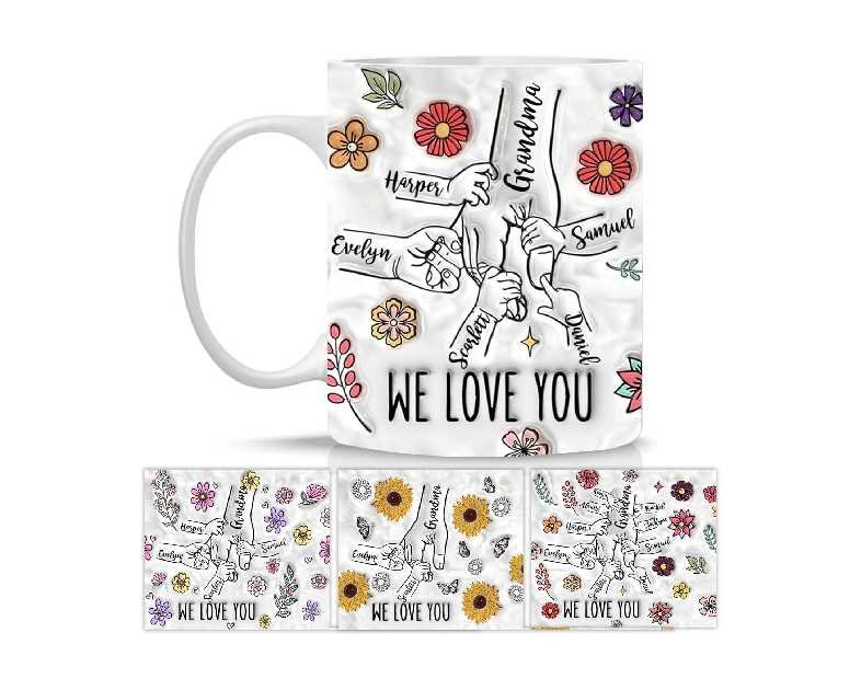 Custom Mothers Day Gifts for Nana, Personalized Grandma & Grandpa Coffee Mugs, Birthday Gifts for Nana Gigi, Made in USA, Up to 9 Names, 11 or 15 Oz