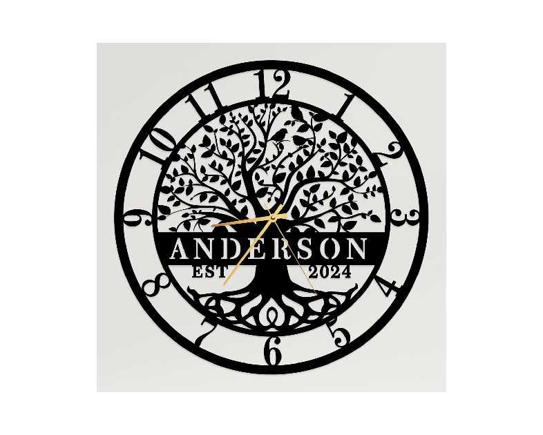Personalized Family Tree of Life Metal Wall Clock - Custom Last Name Engraved Wall Art, Custom Metal Clock，Large Modern Home Decor for Housewarming, Wedding