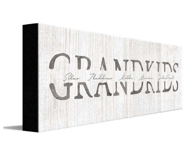 Grandkids - Personalized Art Gift for Grandparents (Whitewashed Wood, 6.5"x18" Block Mount)