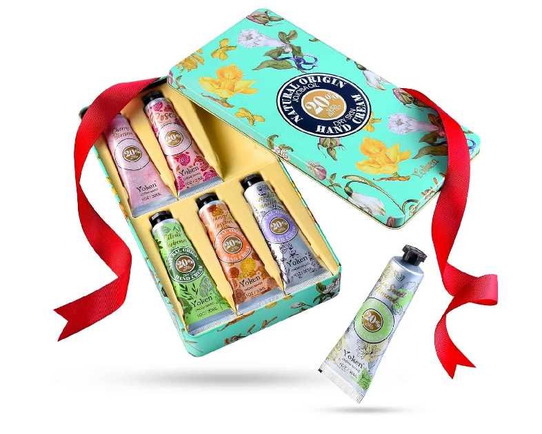 20% Shea Butter Hand Cream Gift Set, Instant Moisturizing Hand Cream for Women Dry Hands with Delicate Tin, Floral-Scented Hand Lotion 6 x 1 OZ