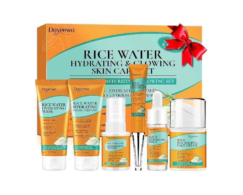 Skin Care Set,6Pcs Women Teen Glass Skincare w/Korean Rice Extract,Hydrate Glow Repair Anti-Aging Facial Routine Kit Gift for Women Mom Wife Teenage Girl Trendy Stuff Christmas Gifts Stocking Stuffers