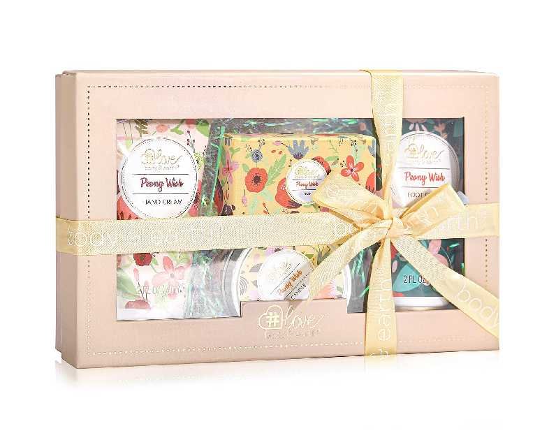 Hand Lotion Sets for Women Gift, Mothers Day Gift for Mom, Peony Wish Body Cream Gifts Set, Include Hand Cream, Foot Cream, Soap, Scented Candle, Women Body Care for All Skin Types Skin Care Gift Set