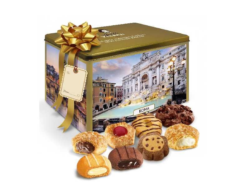 Matilde Vicenzi Roma Cookie Gift Tin - Italian Pastries & Cookies in Individually Wrapped Trays - Gourmet Gifts For Thanksgiving, Holidays, Corporate - Assorted Cookies in Italian Design Tin 32.5oz (920g)