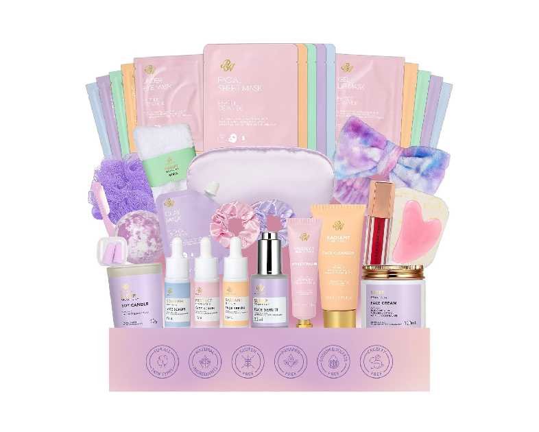 Christmas Gifts for Women, 38 Pcs Skin Care Face Sheet Mask, Bath & Body Spa Gift Set, Self-Care Relaxation Pampering Gift Basket, Bath Bomb, Eye Mask, Face Serum, Lip Gloss, Mother Day, Birthday