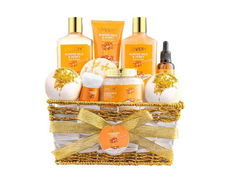 Christmas Gifts for Women Gift Basket for Women - 10 Pc Almond Milk & Honey Beauty & Personal Care Set - Home Bath Pampering Package for Relaxing - Spa Self Care Kit - Birthday, Mom, Anniversary Gift