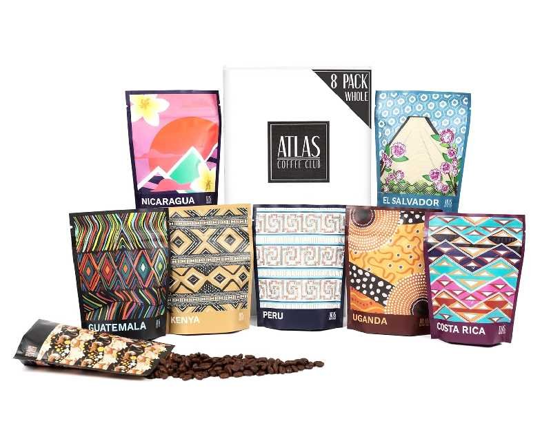 Atlas Coffee Club World of Coffee Discovery Set - Gourmet Coffee Gift Sampler - 8-Pack Variety Box of the World’s Best Single Origin Coffees - Whole Bean