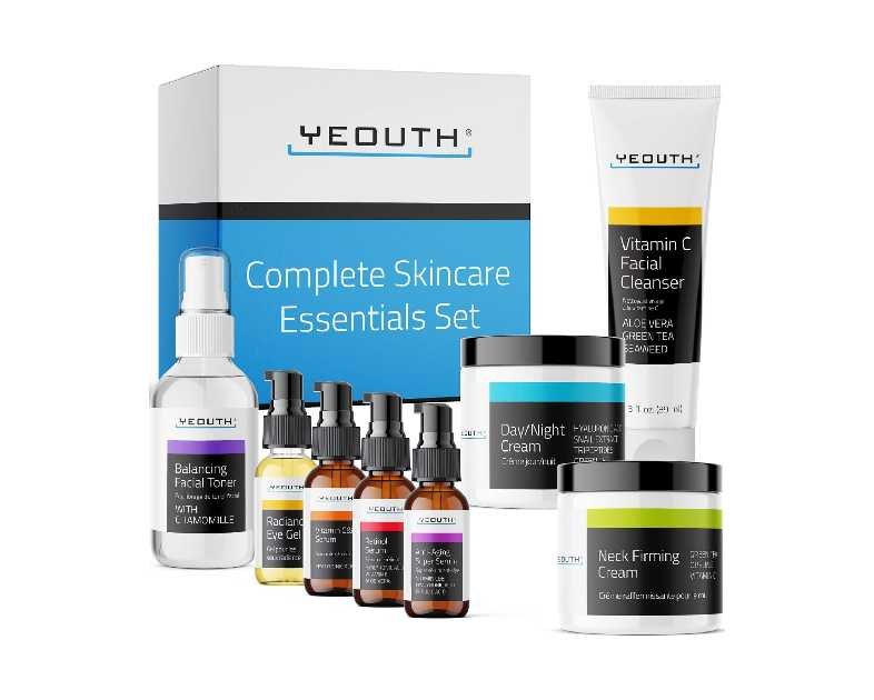YEOUTH Skin Care Set: Retinol Serum with Hyaluronic Acid, Vitamin C & Super Face Serum, Cleanser, Toner, Eye Gel, Neck Cream, Face Cream 8-Piece Skincare Kit For Women