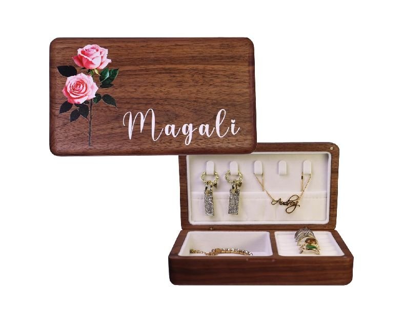 Custom Wooden Jewelry Box Personalized Jewelry Organizer Travel Case With Name and Birth Flower for Women, Mom, Bridesmaid Gifts (Colorful Birthday Flowers)