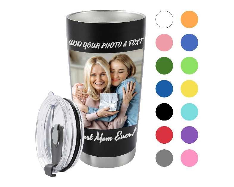 Personalized Coffee Tumbler with Picture & Text - Personalized Travel Coffee Mug - Custom 20oz Stainless Steel Tumbler Cup with Lid - Custom Cup Gift for Dad, Mom, Friends