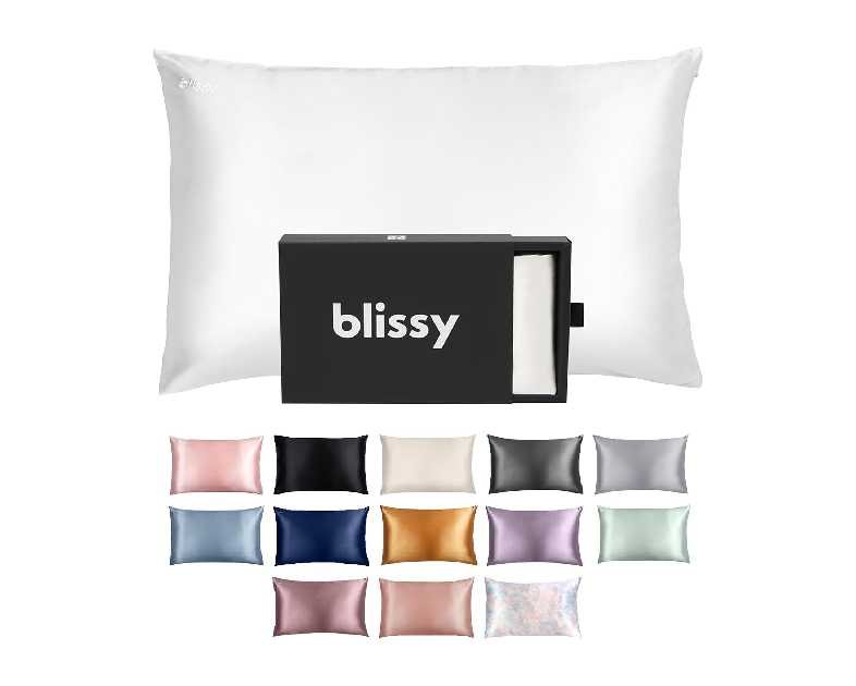 Blissy Silk Pillowcase - 100% Pure Mulberry Silk - 22 Momme 6A High-Grade Fibers - Silk Pillow Cover for Hair & Skin - Regular, Queen & King (Blissy White, Standard)