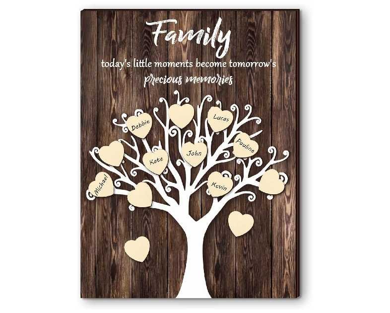 Yookeer 3D Family Tree Wall Decor Father Day Gifts Names Sign DIY Family Tree Wooden House Warming Grandparent Gift with 25 Wood Hearts and 30 Hook and Loop Stickers, 15. 75 x 11. 81 Inches