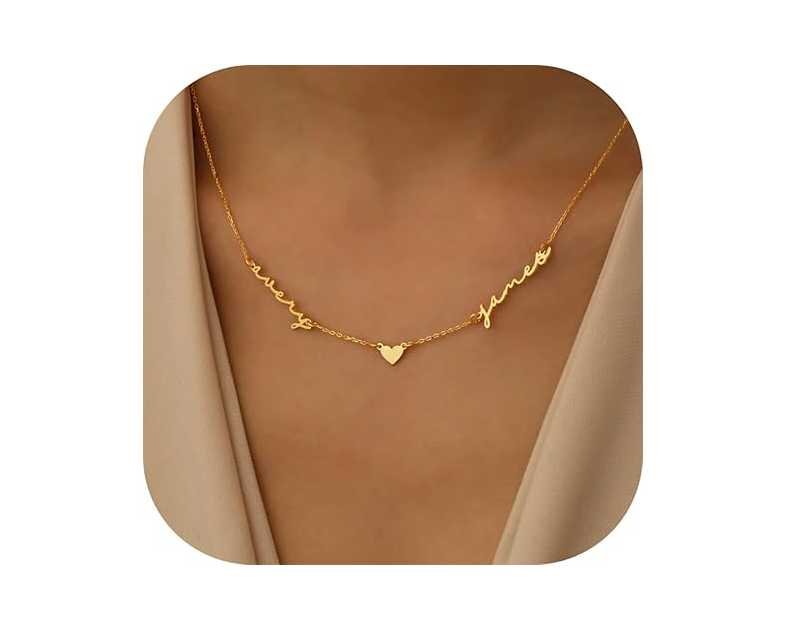 Personalized Name Necklace with Curb Chain,18K Gold Plated Handmade Personalized Necklace with Kid Name Family Choker Nameplate Necklace Mother Day Jewelry Gift for Mom