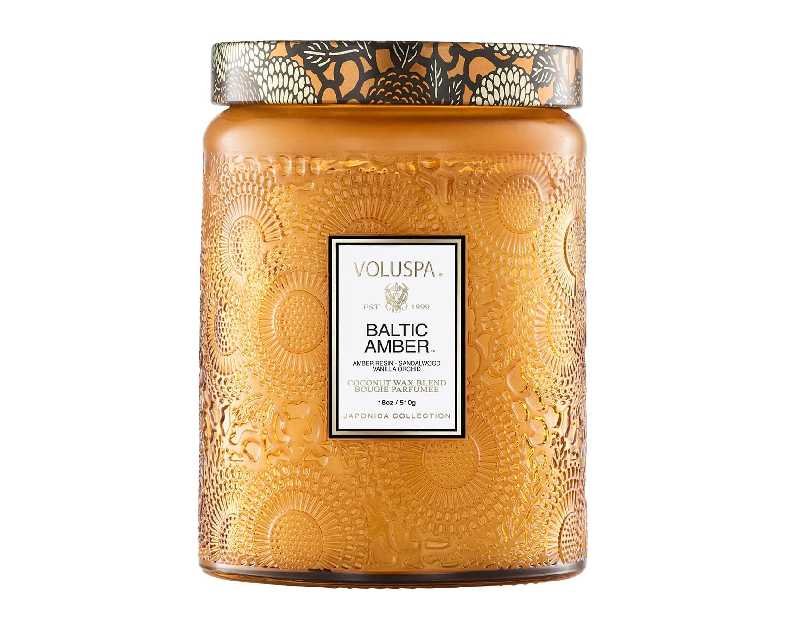 Voluspa Baltic Amber, Large Candle Jar, 18 oz, 100 Hour Burn Time, Coconut Wax for Clean Burning, Handcrafted in the USA
