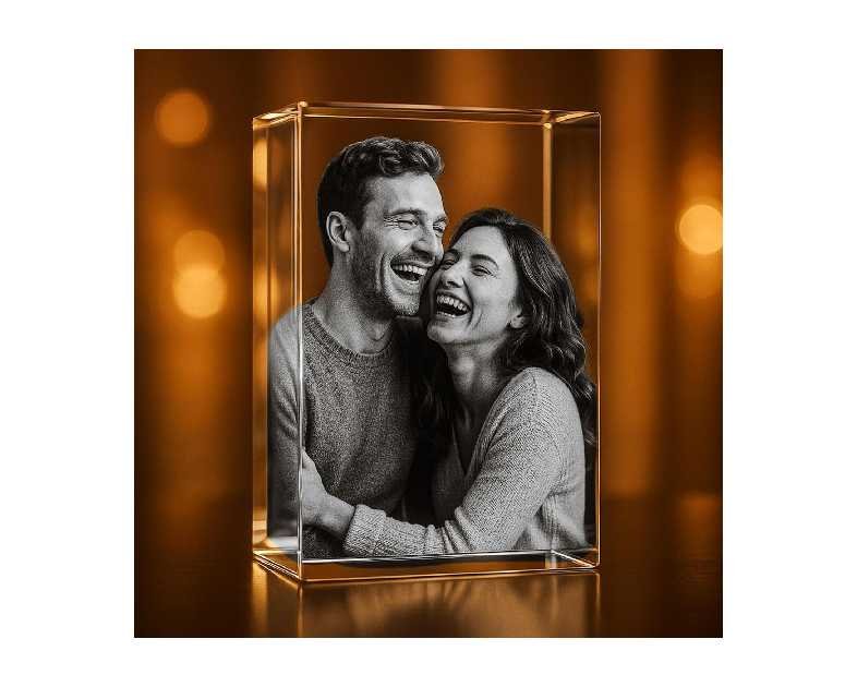 Personalized 3D Holographic Photo Etched Engraved Inside The Crystal : Birthday, Wedding Gift, Memorial, Mother's Day, Valentine's, Christmas, Small Rectangle (1.96" x 3.14" x 1.96")