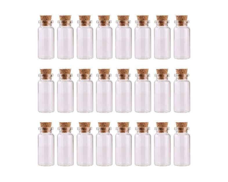 MaxMau 24PCS 10ml Glass Bottles Mini Vials with Cork Stoppers for DIY Decoration and Wedding Party Favors