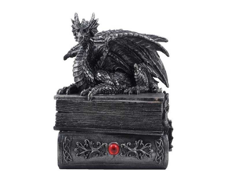 Mythical Guardian Dragon Trinket Box Statue with Hidden Book Storage Compartment for Decorative Gothic & Medieval Décor and Figurines As Jewelry Boxes or Fantasy Gifts for Office Study-Library
