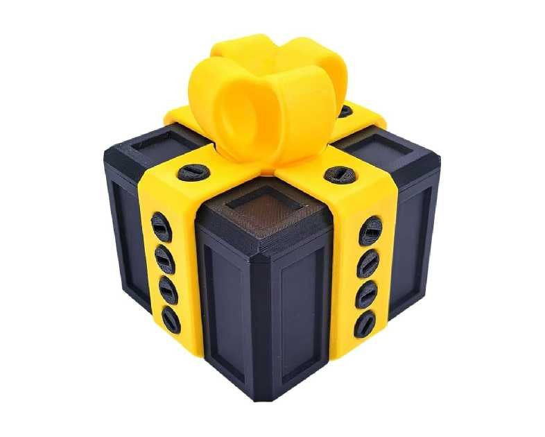 3.14" Width Annoying Gift Box, The Annoying Present, Prank Box with Screw, 3D Printed Hilarious Money Card Container (Black Box with Yellow)