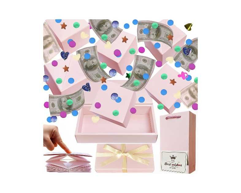 Surprise Box Gift Box for Money, DIY Unique Folding Bouncing Gift Boxes with Confetti, Surprise Gift Box Explosion for Birthday, Anniversary, Valentine's Day.(Pink)