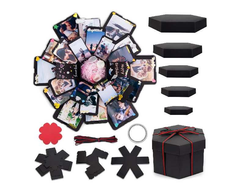 Koogel Explosion Gift Box, Handmade Exploding Photo Album Preassembled Surprise Picture Pop Up Love Box with Creative DIY Scrapbooking Accessories for Anniversary Birthday Wedding