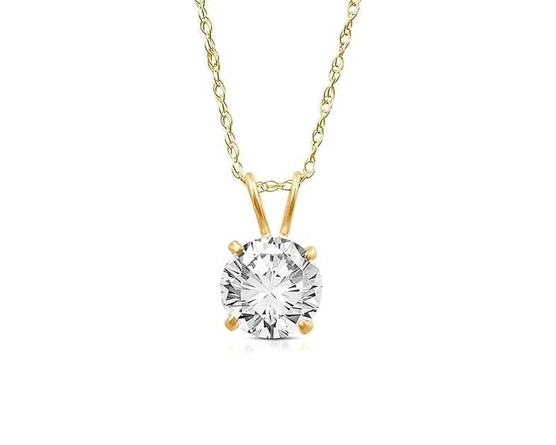 Jewelili 10K Yellow / White Gold Solitaire Pendant Necklace for Women | Dainty Round Cut White Cubic Zirconia Gold Necklace 6.5MM (1 CTW) & 7.5MM (1.5 CTW)| 18" Rope Chain | Birthday Gift for Her | Gift Box Included
