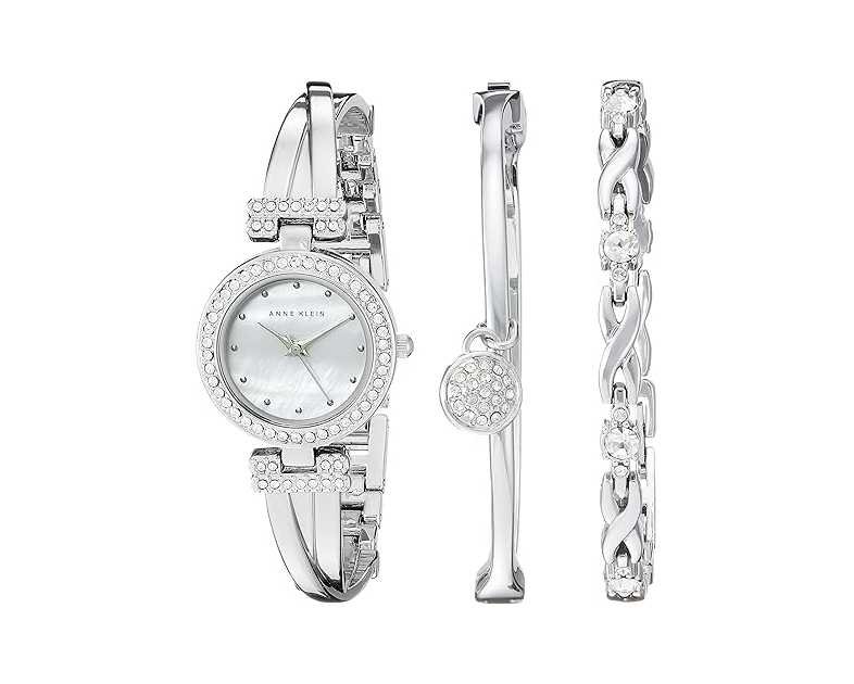 Anne Klein Women's Premium Crystal Accented Bangle Watch and Bracelet Set