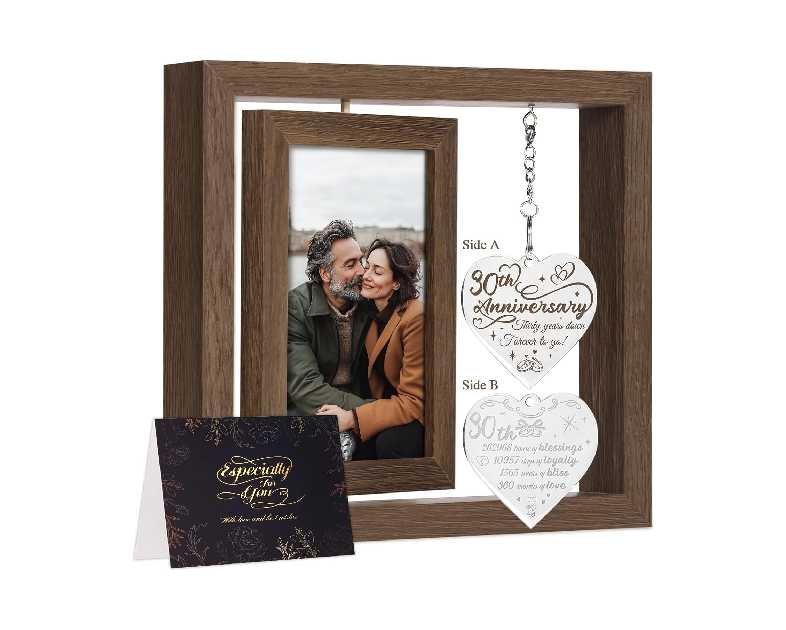 30 Year Anniversary Picture Frame Gifts, 30th Anniversary Wedding Gifts for Husband Wife Couple Him Her Parents Men Women, 30th Thirty Year Thirtieth Anniversary Personalized Wood Gift