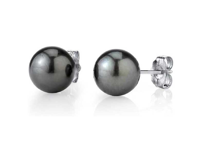 THE PEARL SOURCE Tahitian Real Pearl Earrings for Women - Black 14k Gold Stud Earrings | Hypoallergenic Earrings with Genuine Cultured Pearls Pearl Gifts for Christmas, Holidays and Anniversary