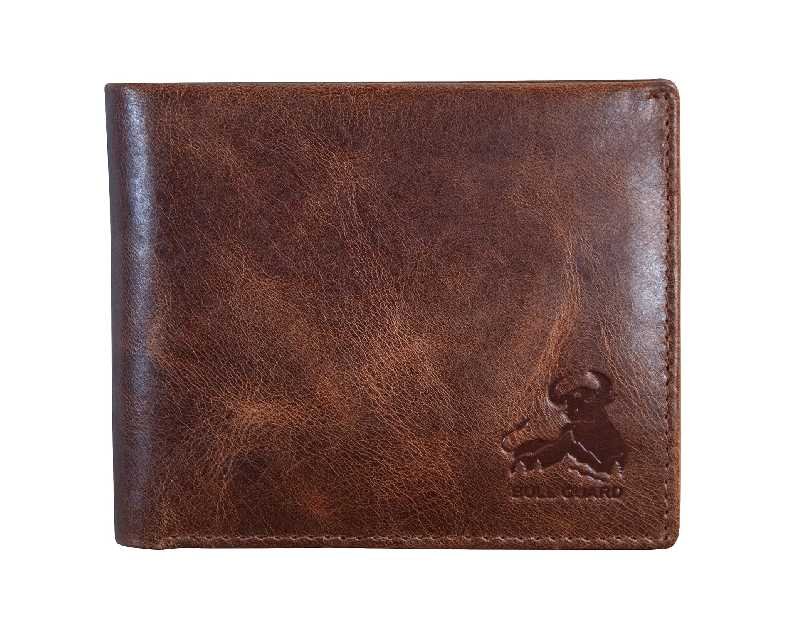 BULL GUARD Mens RFID Blocking Bifold Wallet Soft Genuine Leather Brown Western
