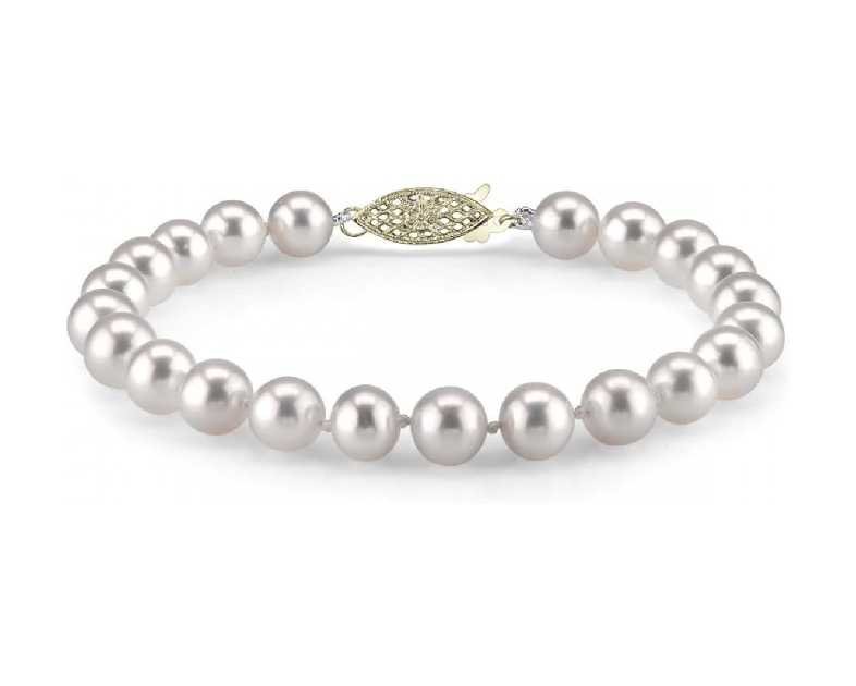 The Pearl Source White Freshwater Pearl Bracelet for Women - Cultured Pearl Bracelet with 14k Gold Plated Clasp with Genuine Cultured Pearls, 7.0-7.5mm Pearl Gifts for Anniversary