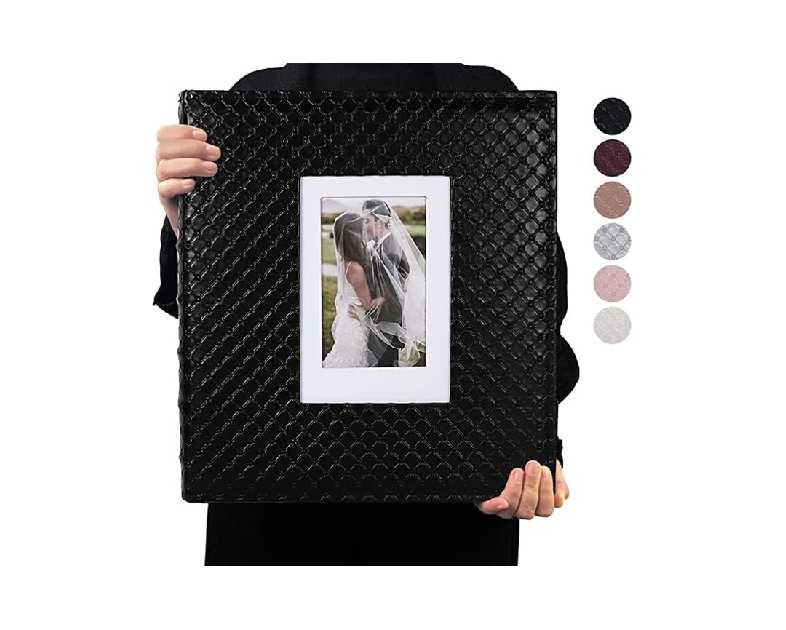 RECUTMS Photo Album for 4x6 Pictures 600 Pockets Black Inner Page Button Grain Leather Cover of Large Capacity Pictures Album Book Birthday Christmas Wedding Anniversary Memory (Black)