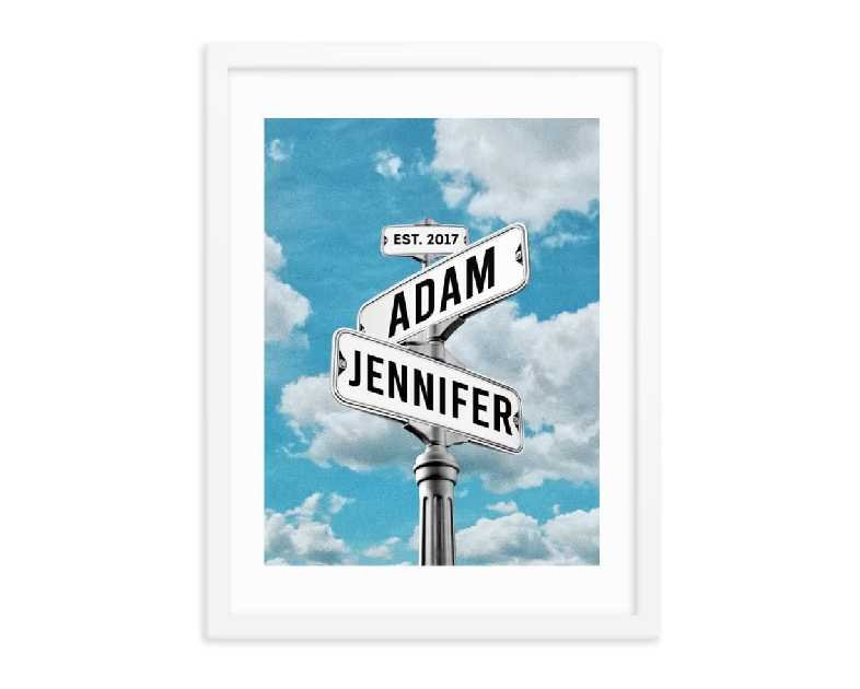 Personalized Street Sign Print - Lovers crossroads street sign custom art print - Personalized wedding gift, anniversary & couple gift | Customized framed print (Classic)