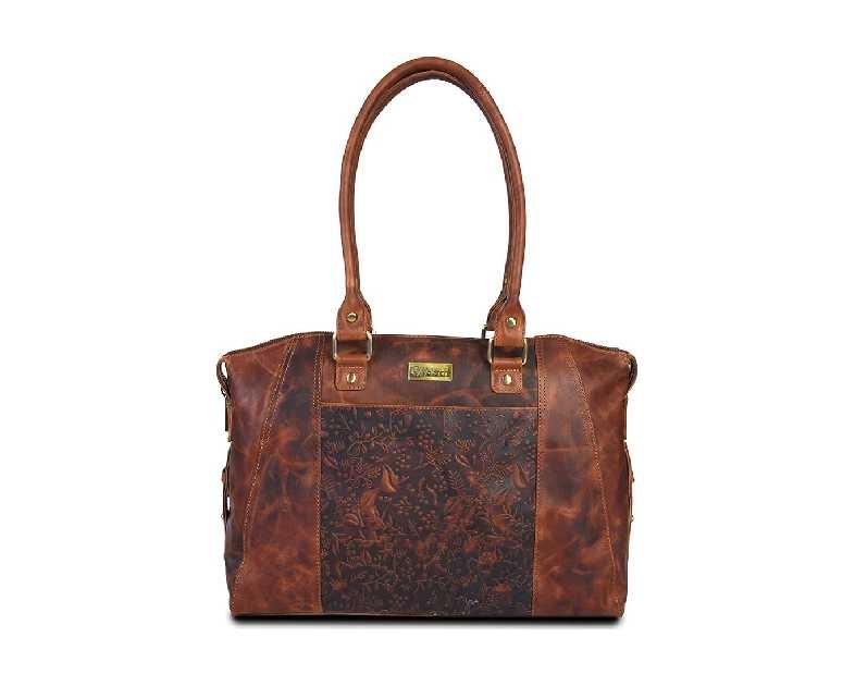 VALENCHI Genuine Real Leather Tote Bag/Purse For Women - Flower Embossed Design