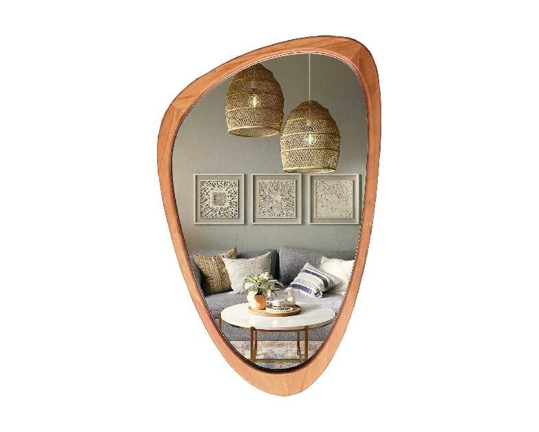 WallBeyond Asymmetrical Mirror, Irregular Wall Mirror, Wall Mirrors Decorative for Bedroom Living Room Entryway Hall, Wood Mirror for mid Century Modern Decor 30" H x 19" W