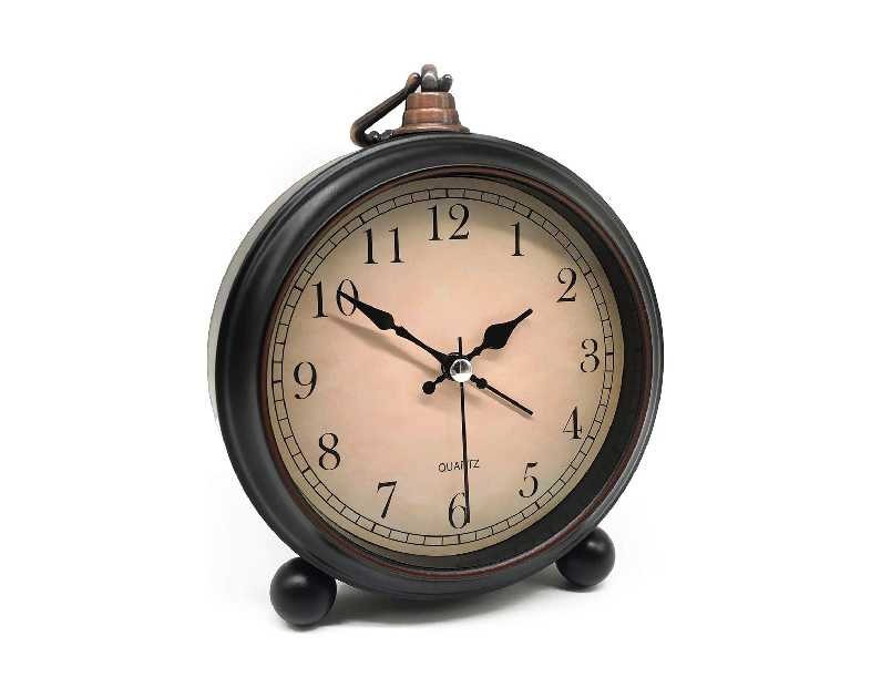 Vintage Retro Analog Alarm Clock, 4 inch Super Silent Non Ticking Small Clock with Night Light, Battery Operated, Simply Design, for Living Room, Bedroom, Bedside, Desk, Gift Clock (Arabic)