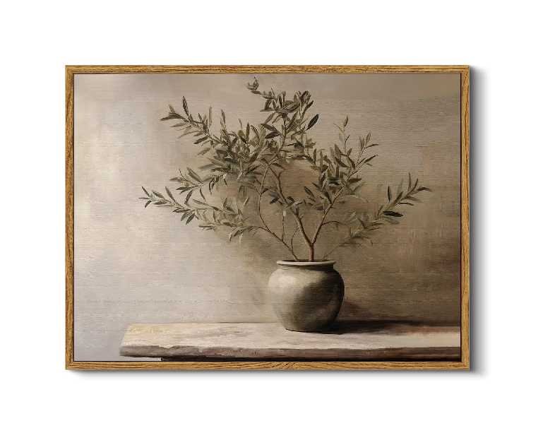 InSimSea Framed Wall Art for Living Room Rustic Olive Branch Still Life Wall Decor Room Aesthetic Oil Painting Farmhouse Art Prints Minimalist Canvas Décor for Bedroom, Bathroom or Office 12x16In