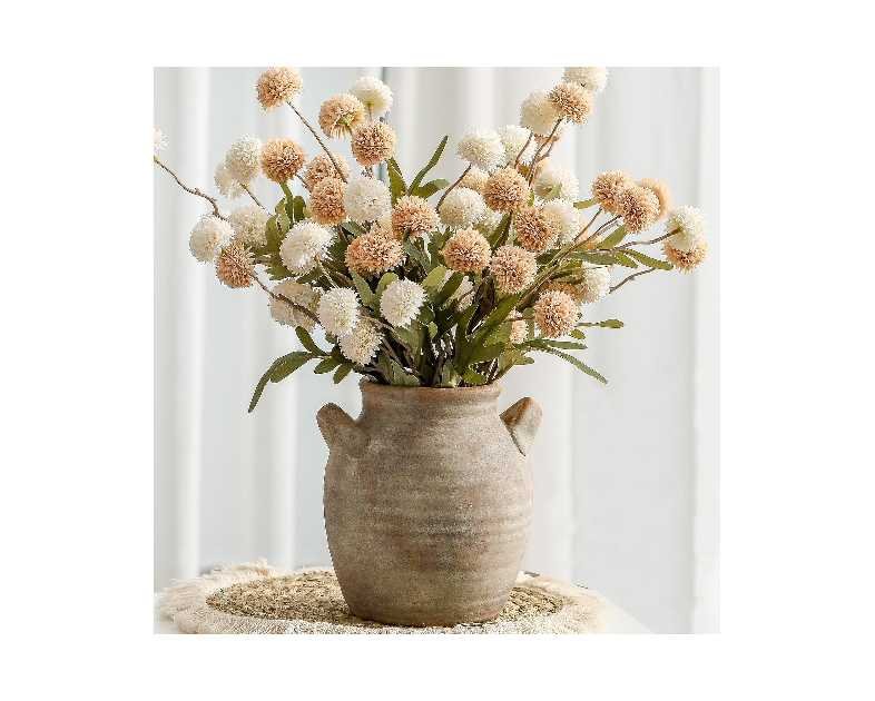 Ceramic Flower Vase Home Decor - Farmhouse Table Vases with Handle Living Room Decoration Vintage Decorative Aesthetic for Shelf Coffee Dining Desk House Bookshelf Fireplace (7.1" Retro)