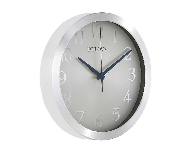 Bulova Winston Wall Clock C4844 | 10" Diameter | Metal Design with Diamond Cut Edges | Silent Sweep Quartz Movement | Easy-to-Read Arabic Numerals