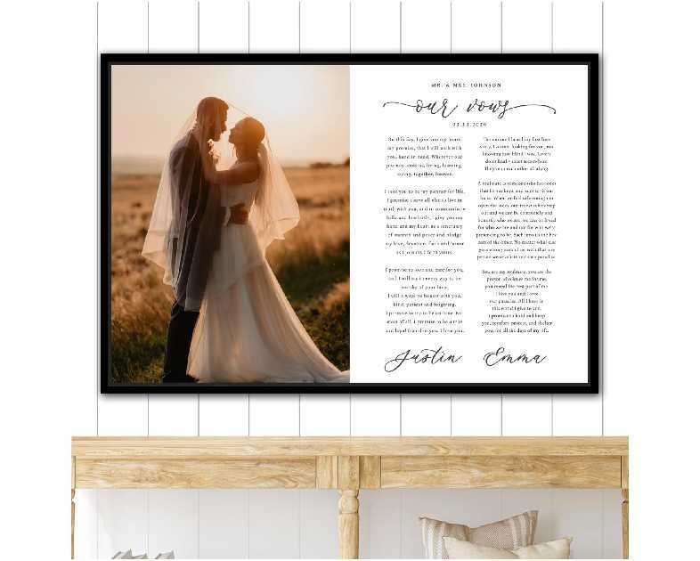 Personalized Traditional Wedding Vows Printed and Framed, 1st Wedding Anniversary Print Vows Gifts 18"x24"
