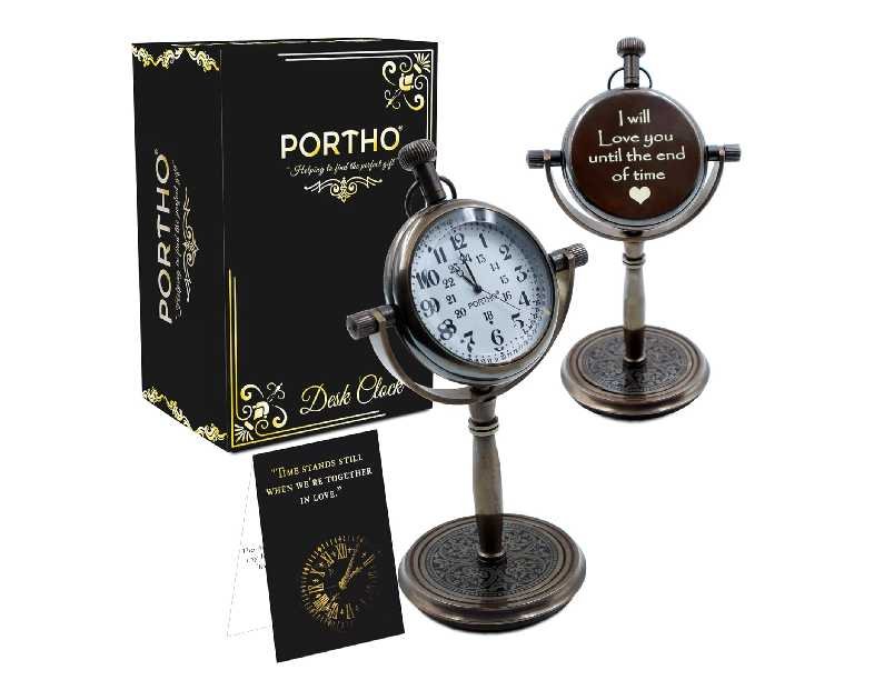PORTHO Engraved Antique Desk Clock - Table Watch - Desktop Clock - I Will Love You Until The end of time Quote engrave Gift Clock