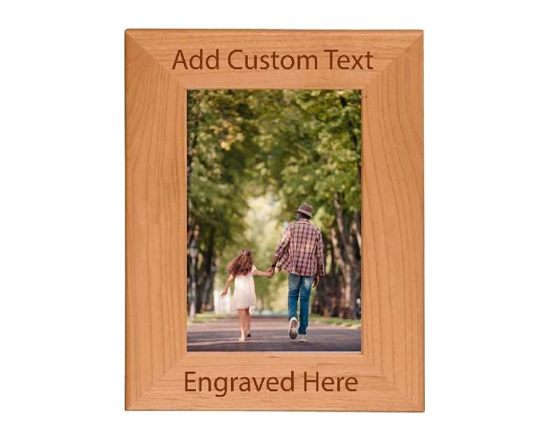 Personalized Add Your Custom Text Hanging/Tabletop Wall Natural Alder Wood Picture Photo Frame Customizable (5x7-inch Vertical)