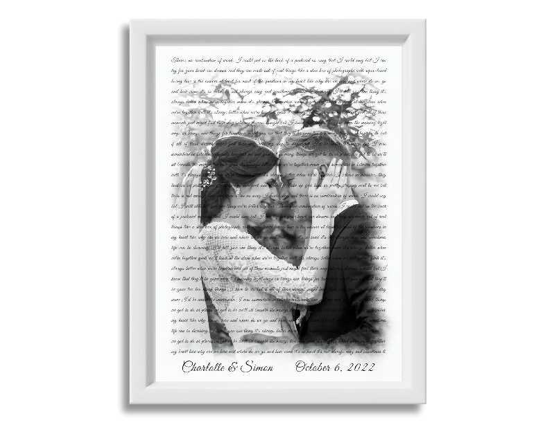 Custom Song Lyrics Photo Canvas – Custom Lyrics and Photo on Cotton Sheet, Romantic Verses Framed Canvas with Wooden Frame, Personalized Song Lyrics with Frame