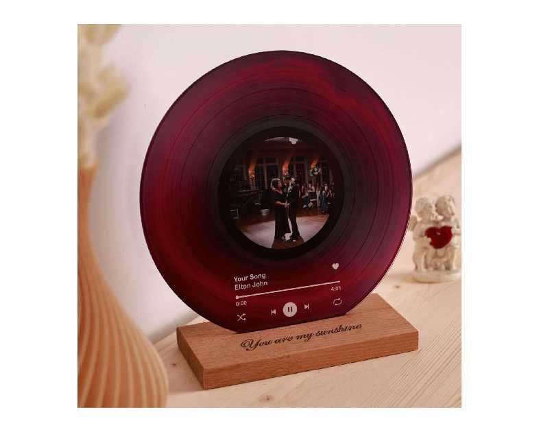 Personalized Vinyl Record with Photo - Custom Acrylic Song Plaque - Unique Gifts for Anniversary, Wedding, Birthday, Valentine’s Day - Decorative Music Home Decor for Couples PLQ0028 (Wine Twilight)