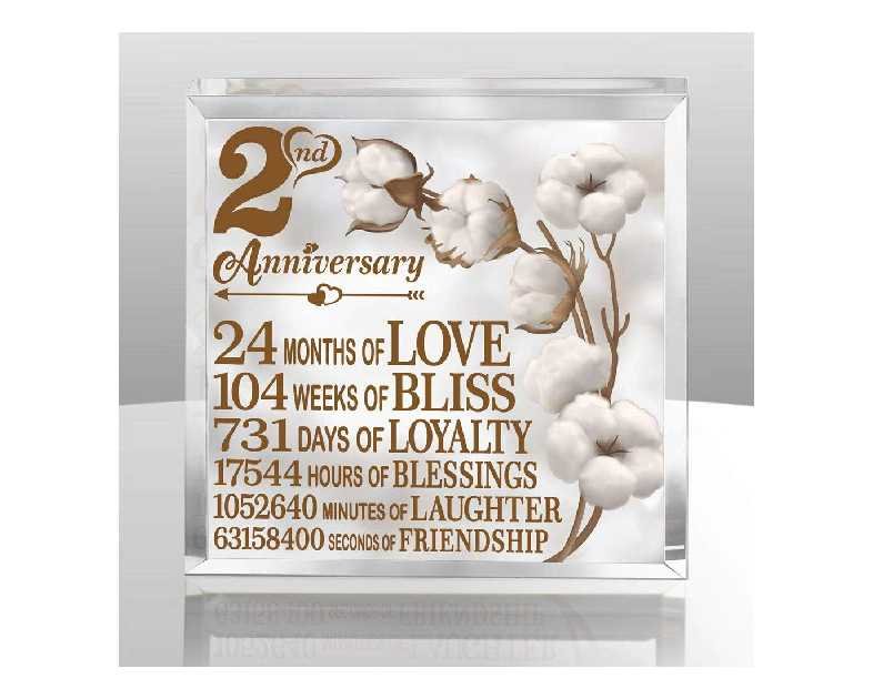 2 Years Anniversary Traditional Cotton Gift, 2nd Cotton Anniversary Keepsake and Paperweight for Husband, Wife, Girlfriend or Boyfriend