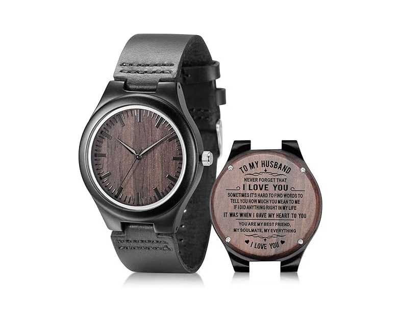UMIPHIMAT Engraved Wooden Watches for Men - Customized Wood Wrist Watches for Husband Boyfriend Dad Son