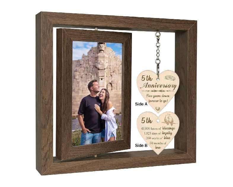 5 Year Anniversary Picture Frame Gifts for Her Him, Wood 5th Wedding Anniversary Photo Frame for Wife Men Husband, Display 2 4x6 Inch