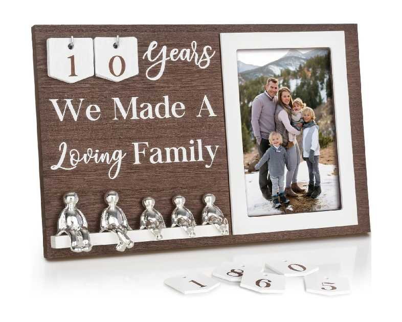 Anniversary Idea for Wife Gifts, 10th Year Wedding Anniversaries Tin Gift for Couples Him Her Husband, Aluminum Sculptures Family Tree Picture Frame Keepsake Decor Sculptures DIY